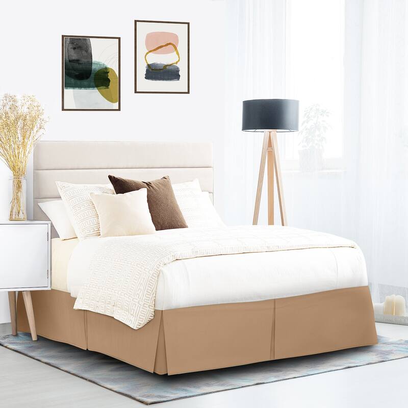 Clara Clark Pleated Bed Skirt-14 inch Tailored Drop - Soft Double Brushed Premium Microfiber Ruffle Bed Skirt - Includes 8 Pins - Mocha - Full