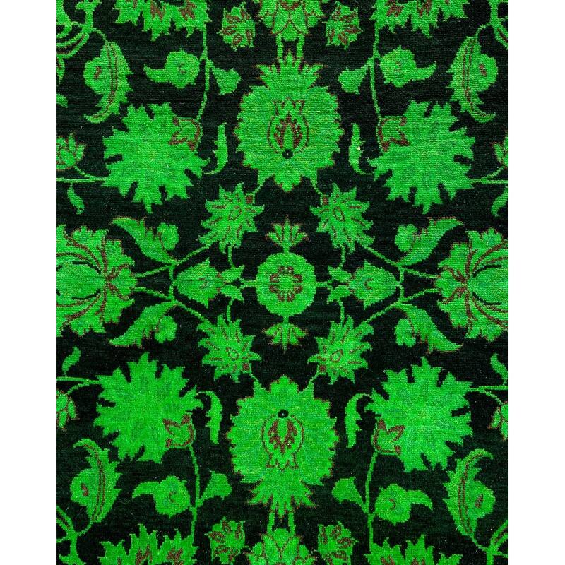 Overton Hand Knotted Wool Vintage Inspired Modern Contemporary Overdyed Green Area Rug - 4' 1" x 6' 5"
