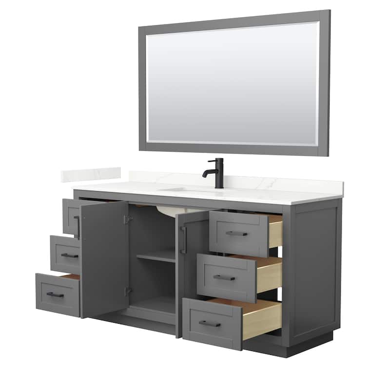 Miranda 66-inch Single Vanity, Quartz Top, 58-inch Mirror