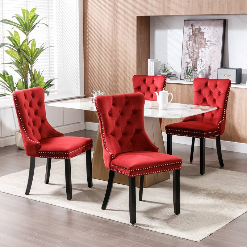 Tufted Solid Wood Contemporary Velvet Upholstered Dining Chair