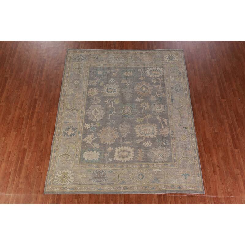 Hand Knotted Oriental 100% Wool Carpet Transitional All-Over Greys & Charcoal Oushak Area Rug - 9' 10'' X 8' 1''