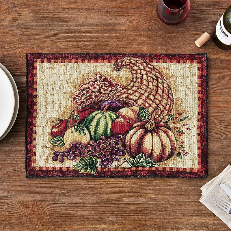 Violet Linen Fall Harvest Thanksgiving Autumn Leaves Sunflowers, 13" X 19" Rectangler, Set of 4, Decorative Place Mats
