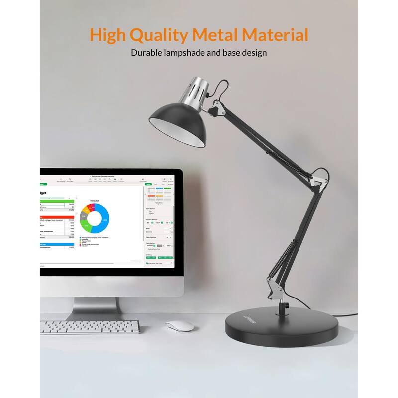 Metal Desk Lamp, Adjustable Goose Neck Architect Table Lamp with On/Off