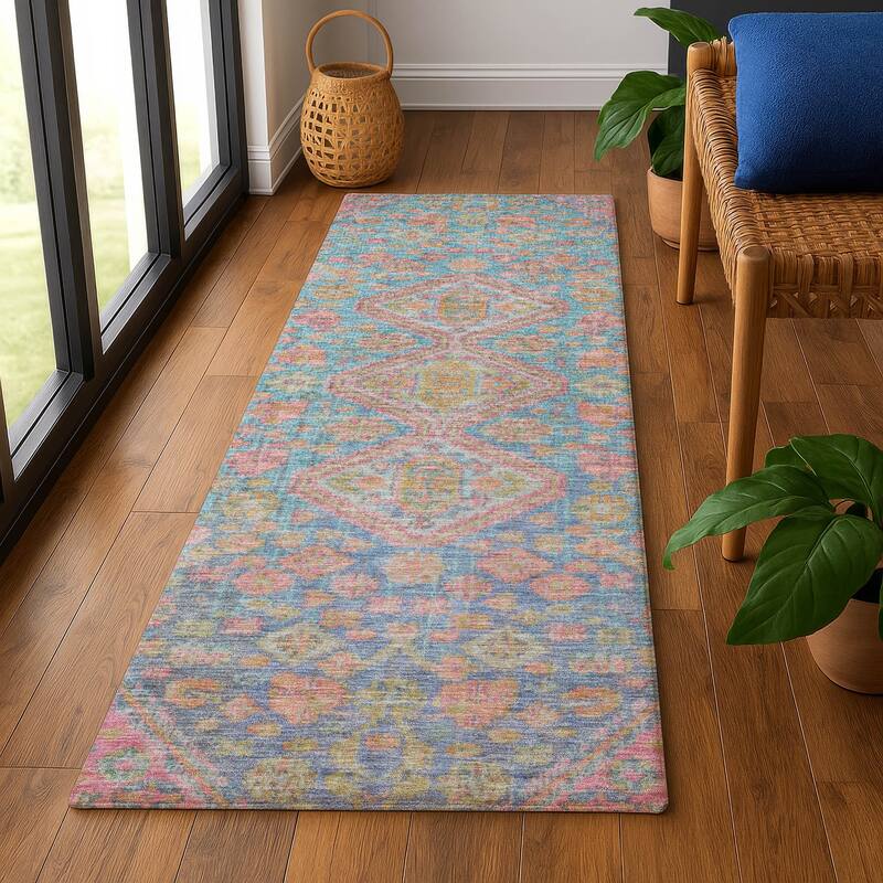 Premium Washable Super Soft Traditional Global Mayfield Rug - 2'3" x 7'6" - Sky