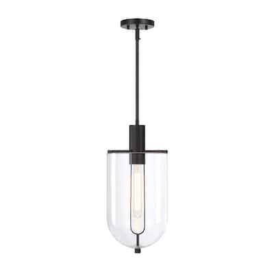 Skylar 60 Watt 1-Light Matte Black Down Pendant Light with Clear Glass Shade - 19.75