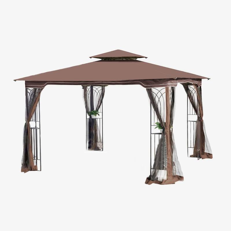 10' X 10' Steel Polyester Soft-Top Double Roof Outdoor Canopy Gazebo