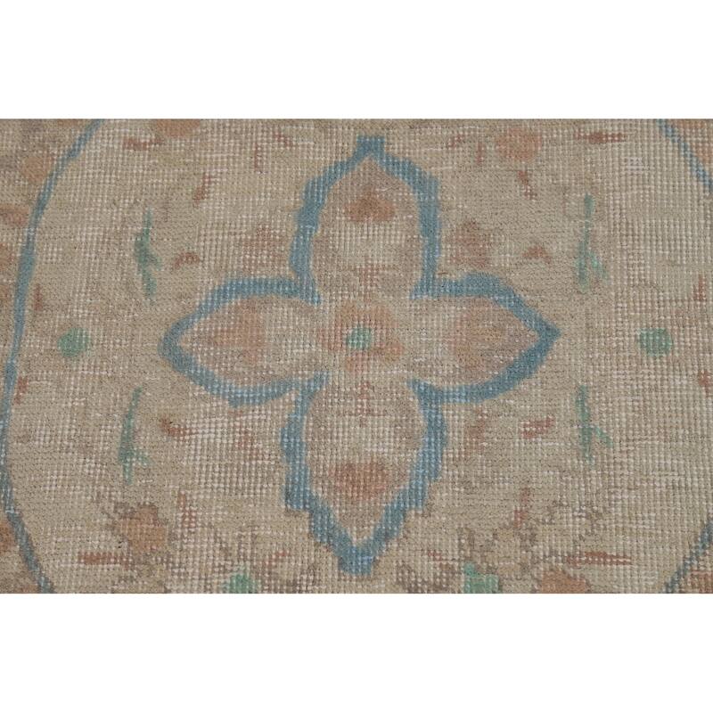 Floral Tabriz Persian Area Rug Beige Handmade Wool Carpet - 7'9"x 11'1"
