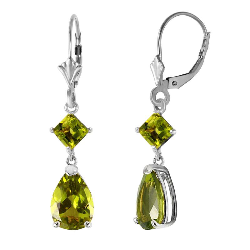 4.5 Carat 14k Solid Gold Green Peridot Gemstone Dangle Earrings - White