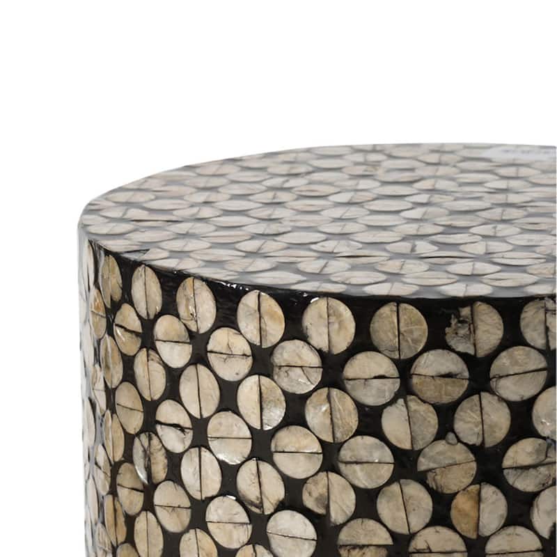 Natural Shell Circle Accent Stool - 13.75" - Gold and Black