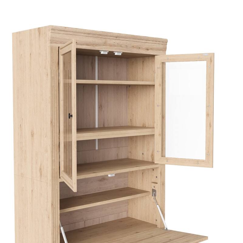 Freestanding 78" Tall Kitchen Pantry Storage Cabinet with Drop-Down Surface and Adjustable Shelves,Power Outlet for Organization