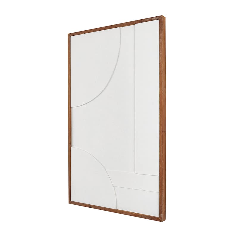 White Wood Dimensional Geometric Shaped Geometric Wall Decor with Brown Wooden Frame