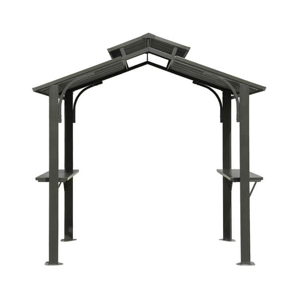 slide 2 of 15, Domi Outdoor Living 8' x 5' Hardtop Aluminum Grill Gazebo with Side Shelves and Ceiling Hook Grey