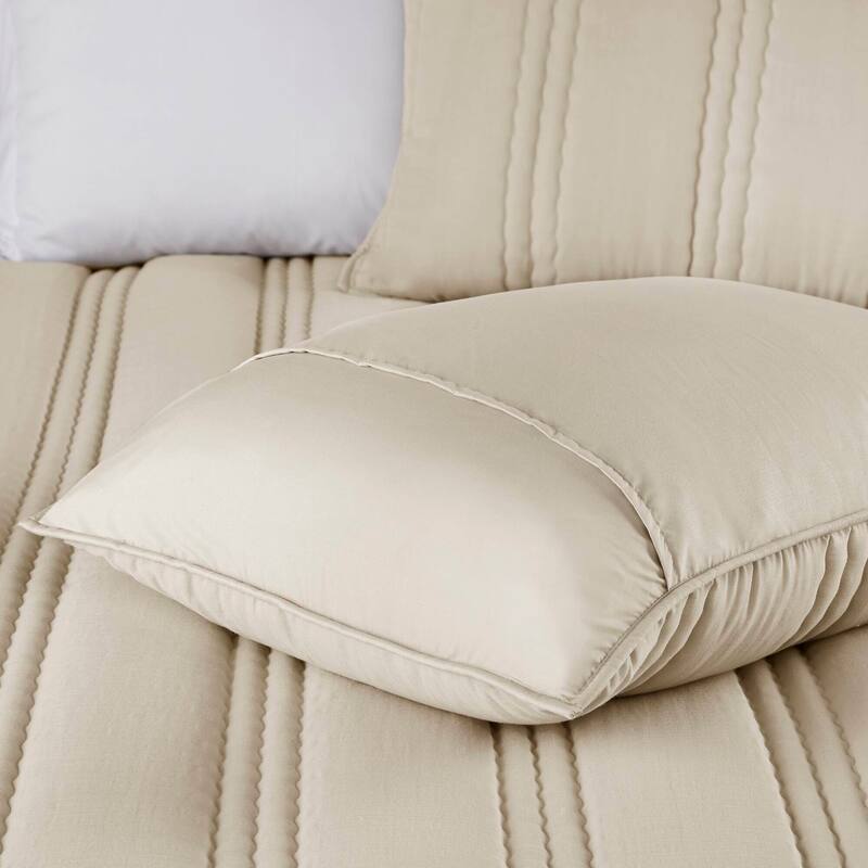 3 PCS King/Cal King Poly Gauze Quilt Set Natural