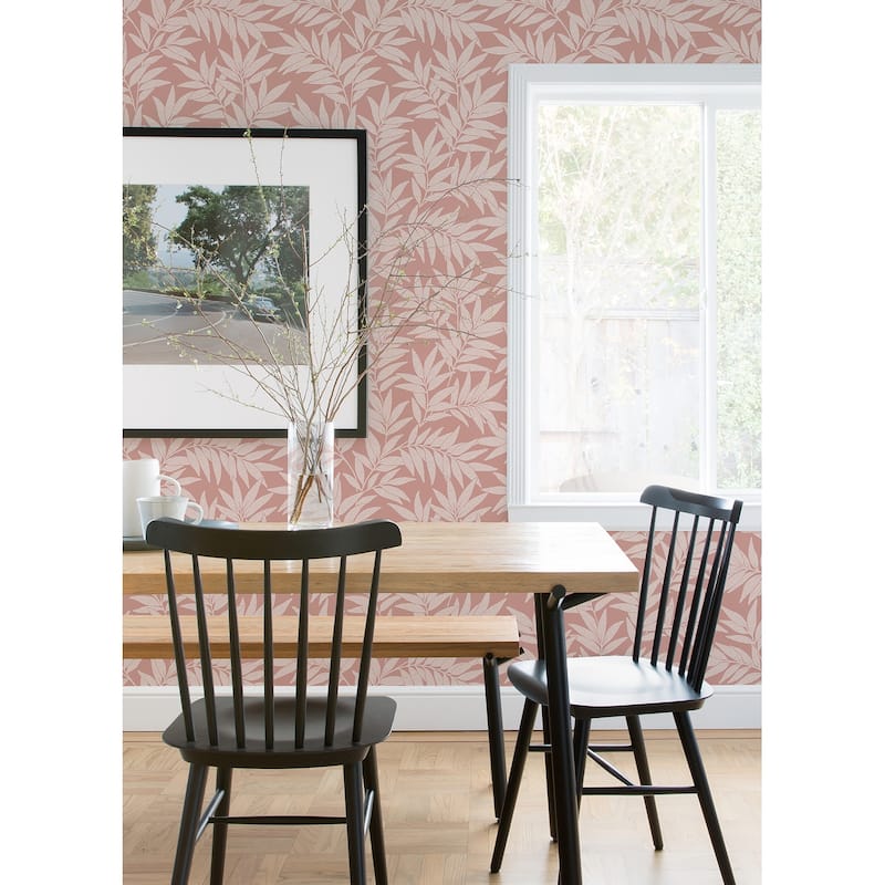 A-Street Prints Morris Pink Leaf Wallpaper