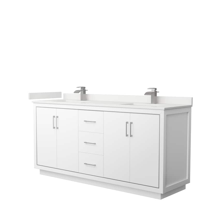 Icon 72-inch Double Vanity, Quartz Top - White, Nickel Trim, White Quartz Top