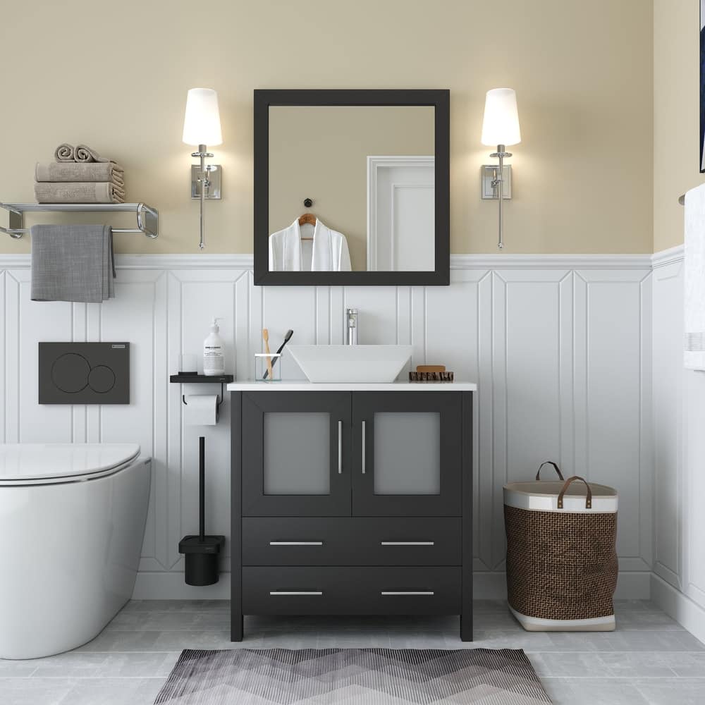 Vanity Art 30-inch Single Sink Bathroom Vanity Set With Engineered Marble Top and Free Mirror - 30 x 18.5 x 36 Inches