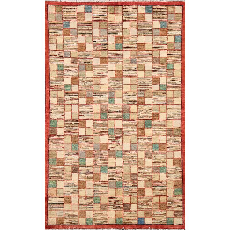 Geometric Gabbeh Kashkoli Oriental Wool Area Rug Hand-knotted Carpet - 3'3" x 4'11"