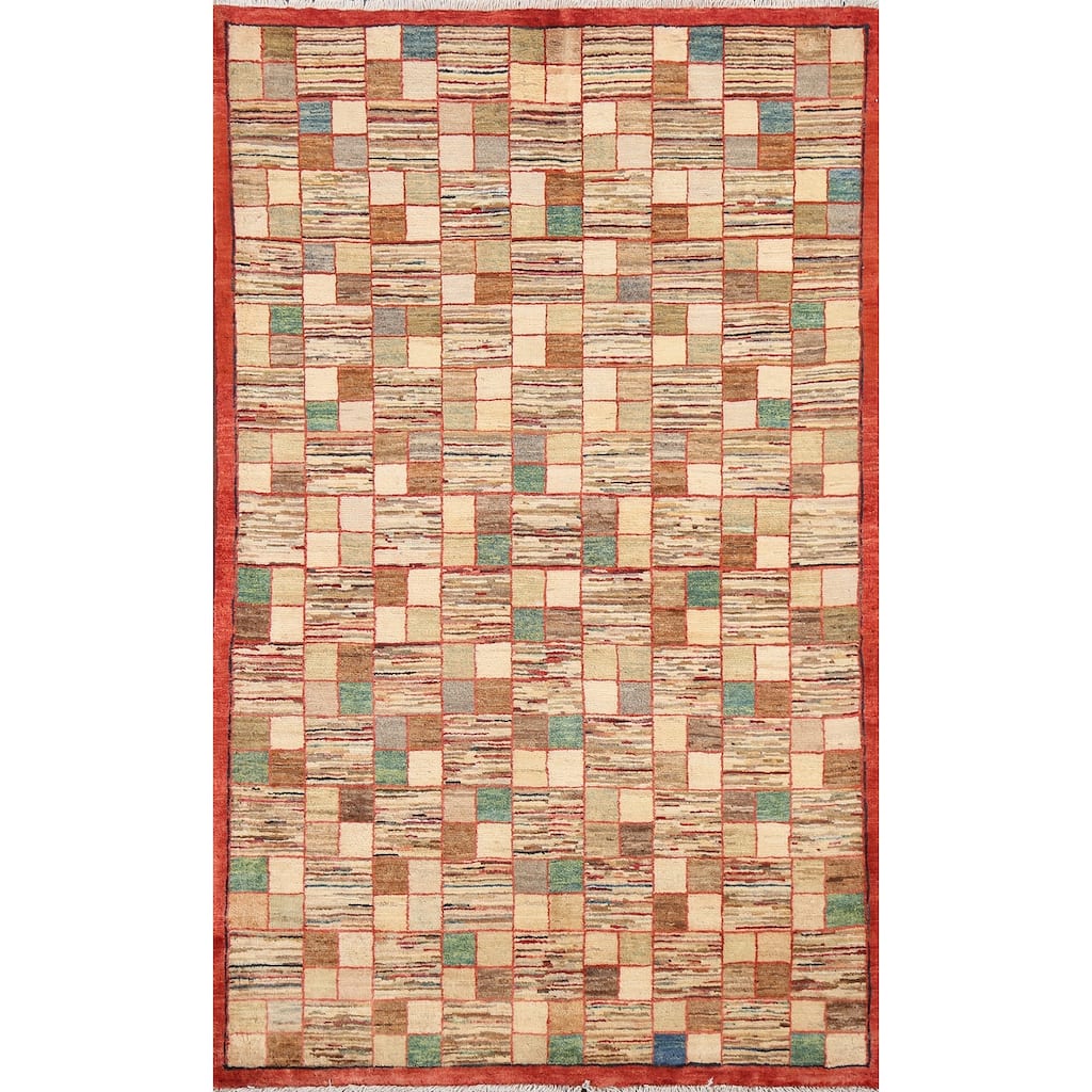 Geometric Gabbeh Kashkoli Oriental Wool Area Rug Hand-knotted Carpet - 3'3" x 4'11"