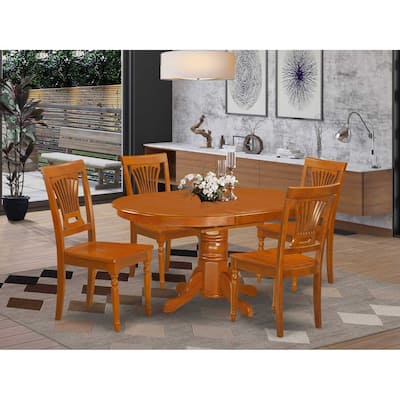 5-Piece Oval Saddle Brown Finish Solid Wood Top Dining table with 4 Chairs with