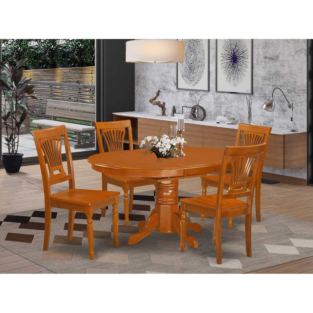 5-Piece Oval Saddle Brown Finish Solid Wood Top Dining table with 4 Chairs with