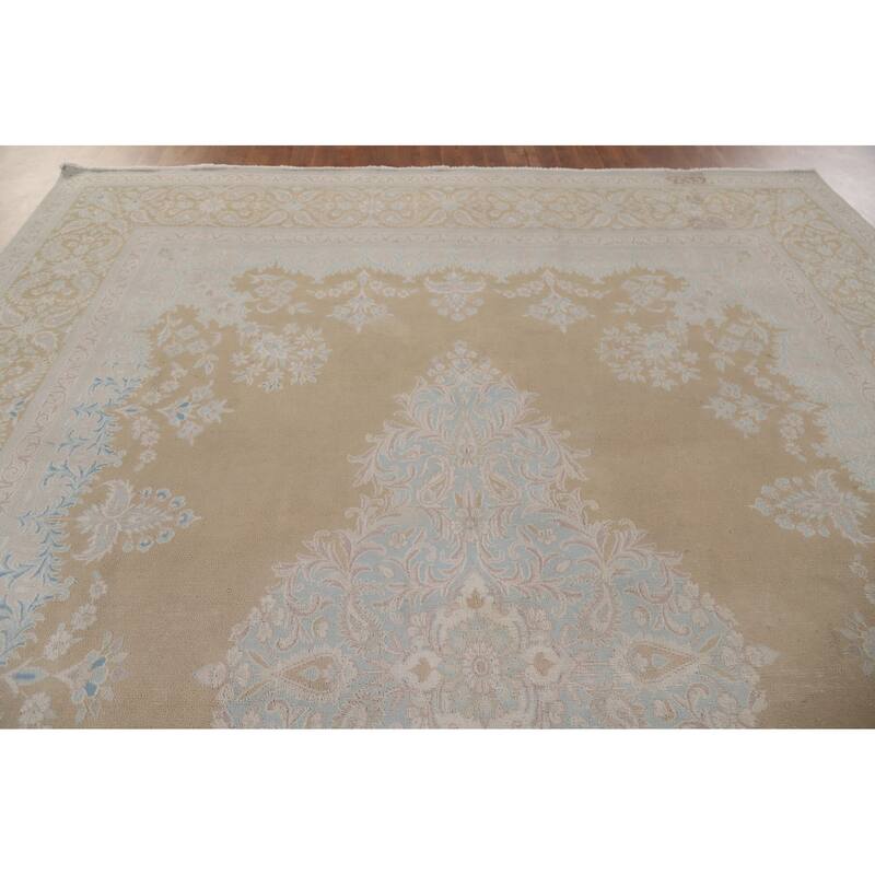 Hand Knotted Oriental 100% Wool Carpet Traditional Floral Yellow & Gold Kerman Area Rug - 12' 8'' X 9' 7''