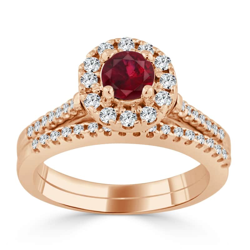 Auriya 2/5ct Red Ruby Gemstone Halo Diamond Engagement Ring 1/3cttw 14k Gold - Rose - 4