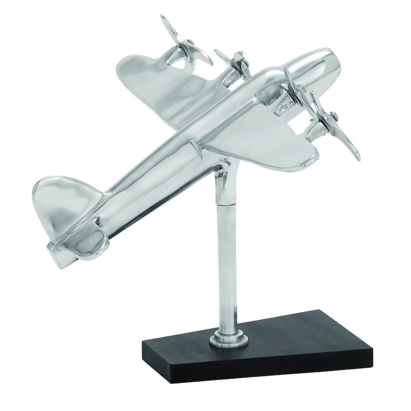 Silver Aluminum Metal Airplane Decorative Sculpture with Black Base