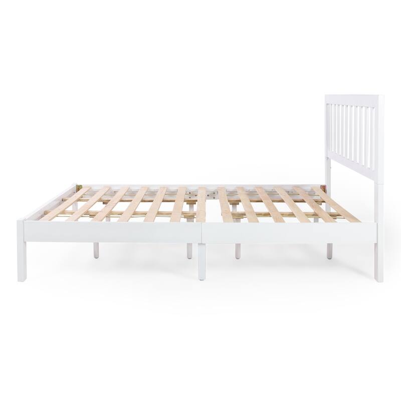 Modern Farmhouse Acacia Wood Queen Bed Set with Open-Slat Headboard