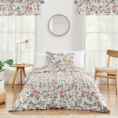 Sweet Jojo Designs Vintage Floral Boho Girl 2-piece Twin Comforter Set Blush Pink Yellow Green White Shabby Chic Rose Farmhouse