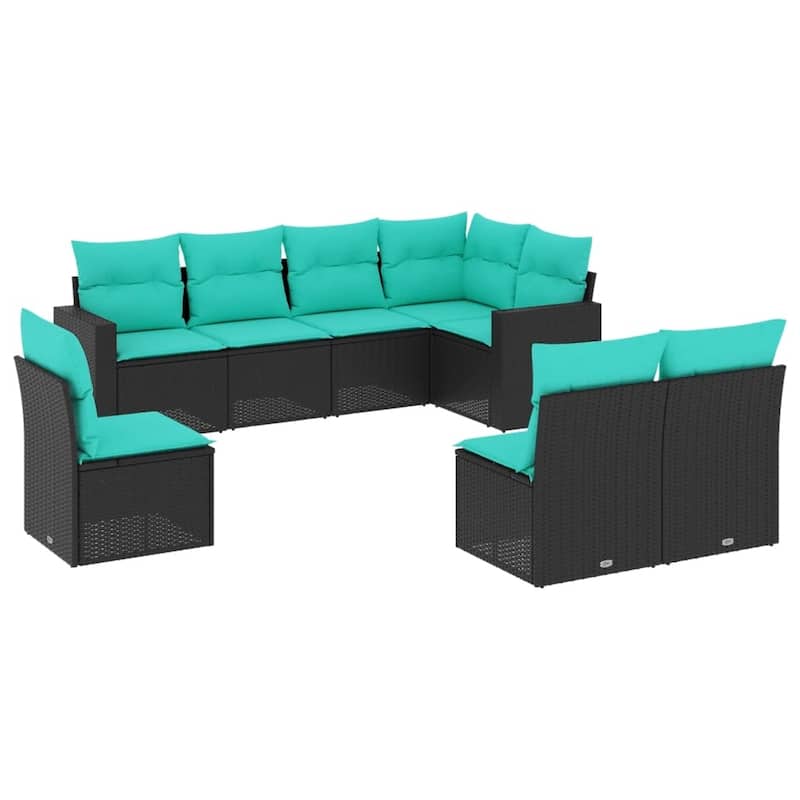vidaXL 8/9 Piece Patio Sofa Set with Cushions Black Poly Rattan - 24.4" x 24.4" x 27.2"
