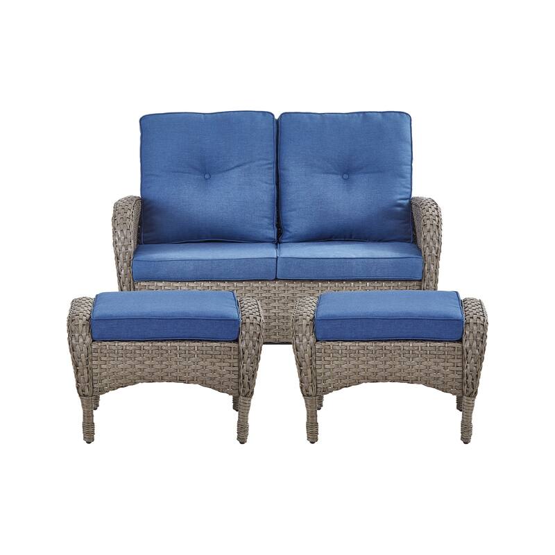 Pocassy 3 Pieces Glider Sofa Loveseat with Ottomans