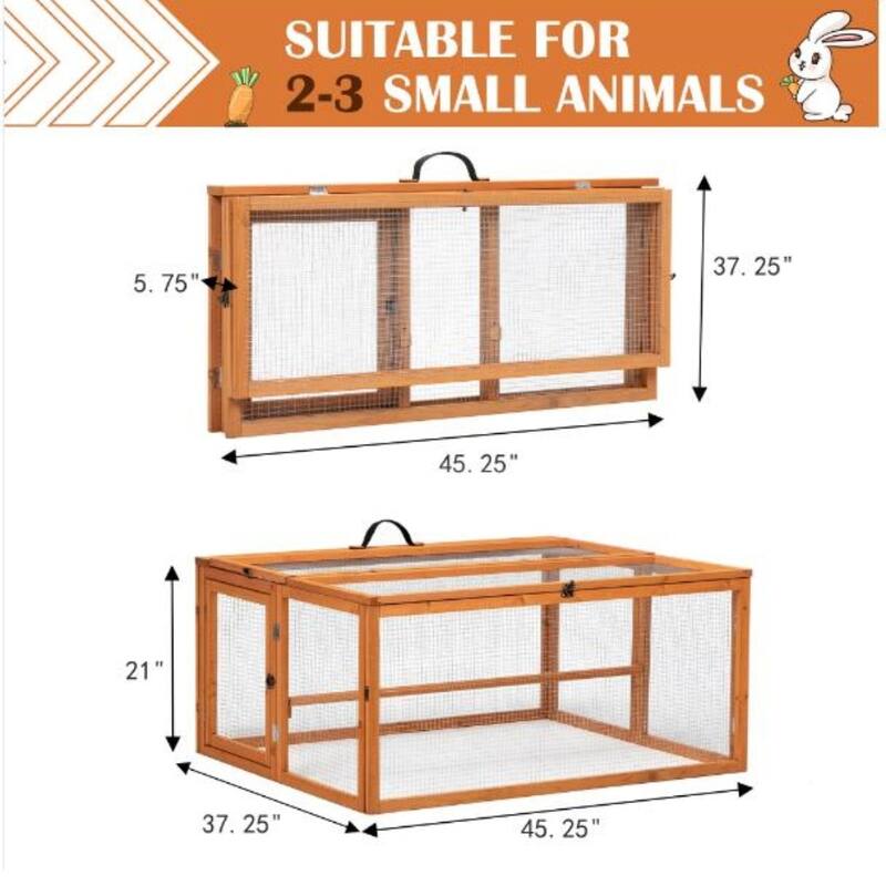 Folding Rabbit Hutch with Roosting Bar Wood Collapsible Guinea Chick Run - 45.28"L x 37.01"W x 21.26"H