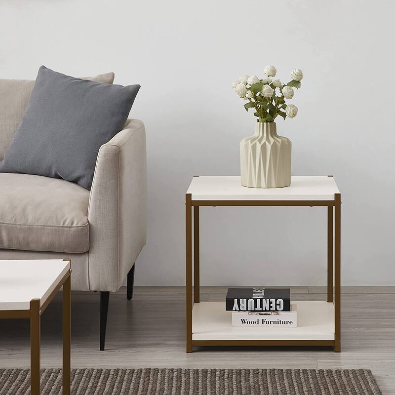 Caffoz Tall Side End Table with Storage Shelf