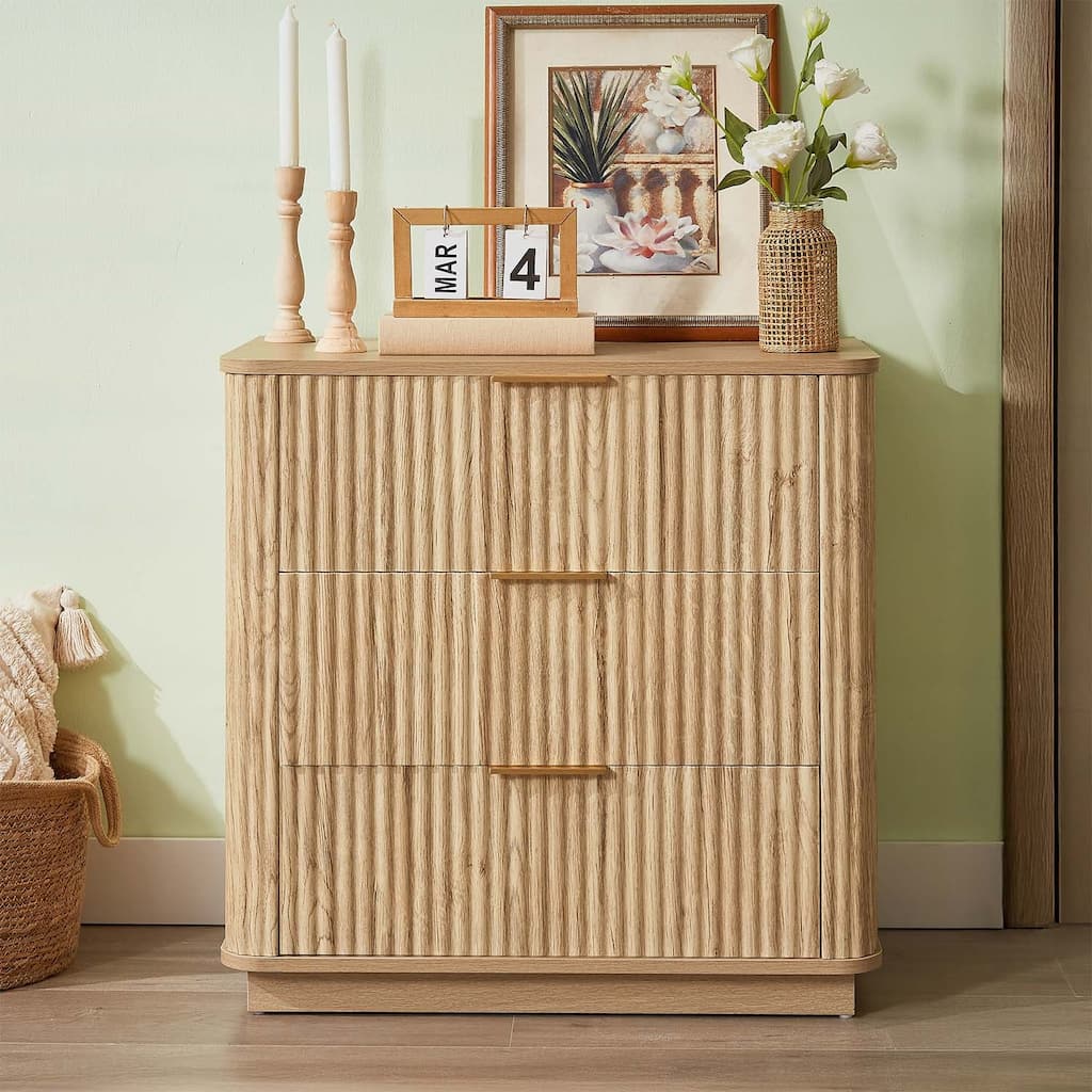 3 Drawers Storage Cabinet with Curved Wave Design