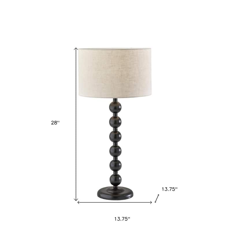 Wood Table Lamp with Off White Drum Shade and Rotary Switch - 13.75” x 13.75” x 28” (D x W x H)