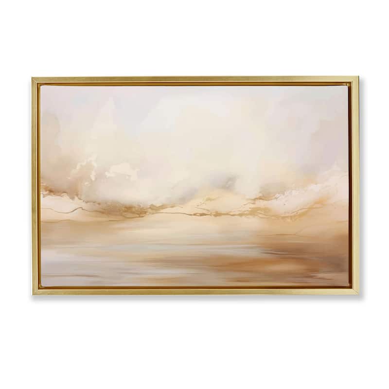 Stupell Neutral Abstract Horizon Line Framed Floater Canvas Wall Art Design By LSR Creative Studio - 31 x 21 - Gold