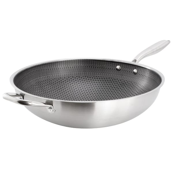 slide 2 of 6, 14in Embossed Interior Stainless Steel Wok