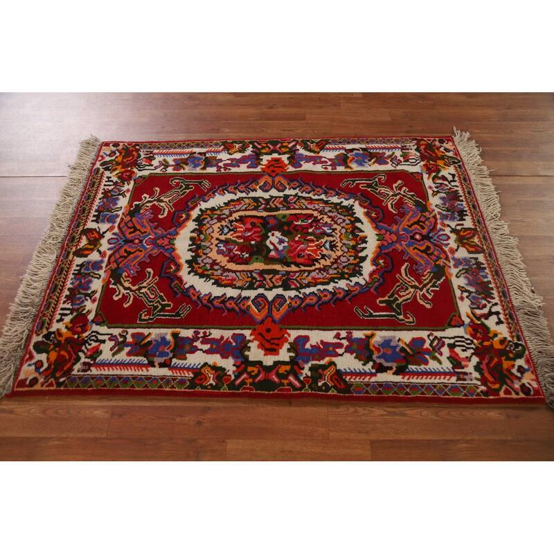 Hand Knotted Oriental 100% Wool Carpet Traditional Floral Red Bakhtiari Area Rug - 4' 6'' X 3' 5''