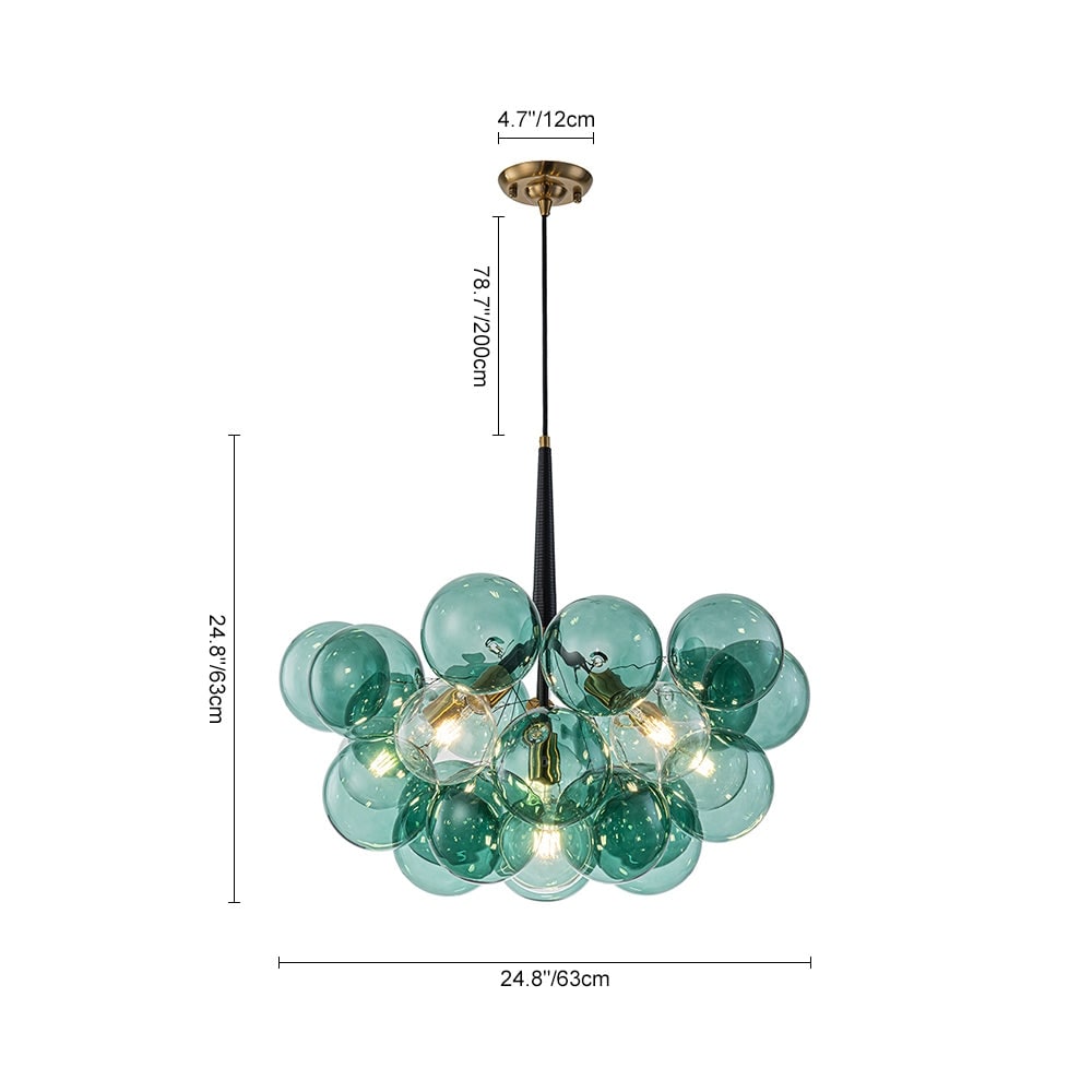 Glam Art Deco Cluster Glass Globe Green Bubble Chandelier