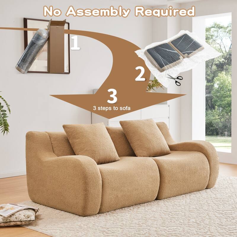 Soft Teddy Fabric Boneless Sofa, No Assembly Required Streamlined Design, Anti-Slip Design, 32D High Density Sponge