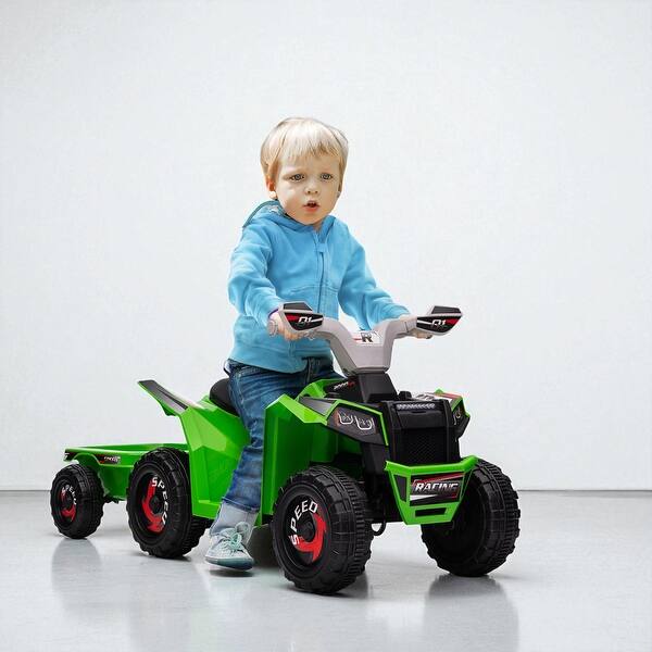 slide 2 of 5, 6V Kids Electric ATV Quad Ride-On Car with Back Trailer, Forward/Reverse, Wear-Resistant Wheels, for Toddlers 18-36 Months Green