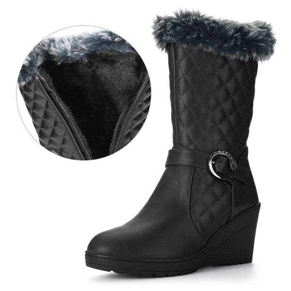 Black wedge mid calf boots clearance