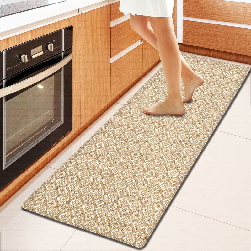 Kitchen Runner Rug/ Mat Cushioned Cotton Hand Woven Anti-Fatigue Mat Kitchen/Bathroom/Bed side 18x48'' - 18''x48'' - Beige