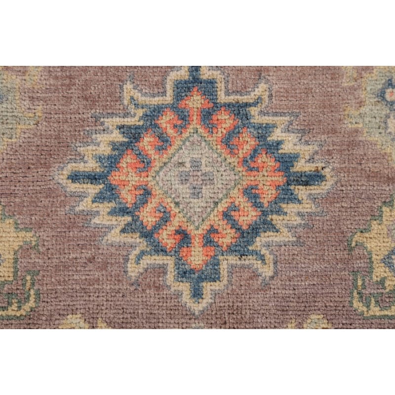 Kazak Foyer Rug Hand-Knotted Geometric Brown Wool Carpet - 2'7" x 3'11"