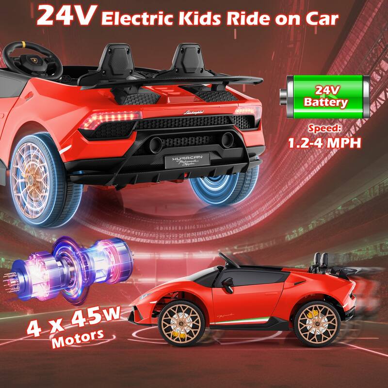 24V Battery Powered Ride-On Toy Car for Kids 3-8 with Parental Remote and Adjustable Speed - 54" x 31.5" x 19.5" (L x W x H)