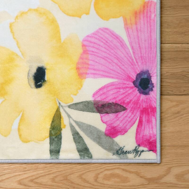 Tropical Posies, Hand Washable Flowers Art Area Rug, power-loomed, 100% polyester, 2mm pile, nonslipping back