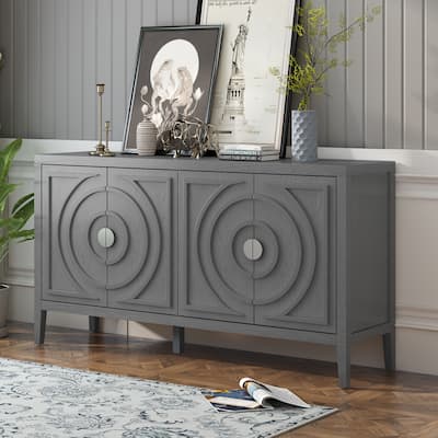 Retro Sideboard with Circular Groove Design and Metal Handle