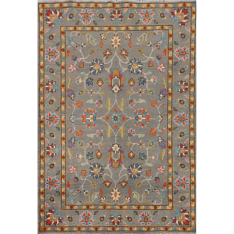 All-Over Gray Oushak Oriental Accent Rug Handmade Wool Carpet - 3'4" x 5'2"