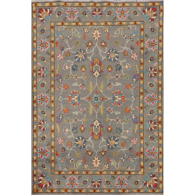 All-Over Gray Oushak Oriental Accent Rug Handmade Wool Carpet - 3'4" x 5'2"
