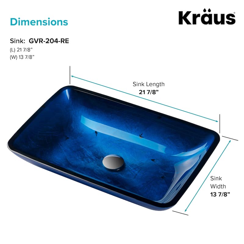 KRAUS Irruption Blue 22 in. Rectangle Glass Glass Vessel Bathroom Sink